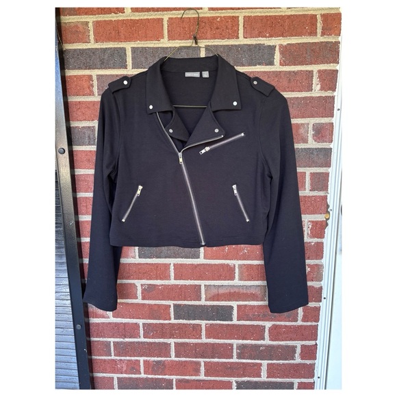 Black Moto cropped knit jacket Womens sz L Apt 9 zippers Stretch Apt 9 Goth Y2K - Picture 2 of 9